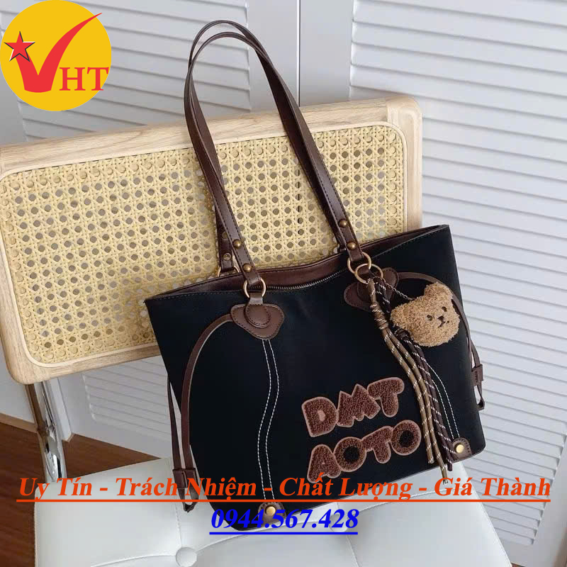 Túi Xách Công Sở Thời Trang Phối Màu Tặng Kèm Charm Gấu Trang Trí - Xưởng Túi Hiền Trâm