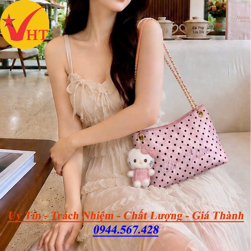 Túi Xách Thời Trang Khoác Vai Kẹp Nách Chấm Bi Thanh Lịch, Tặng Kèm Charm Treo - Xưởng Túi Hiền Trâm